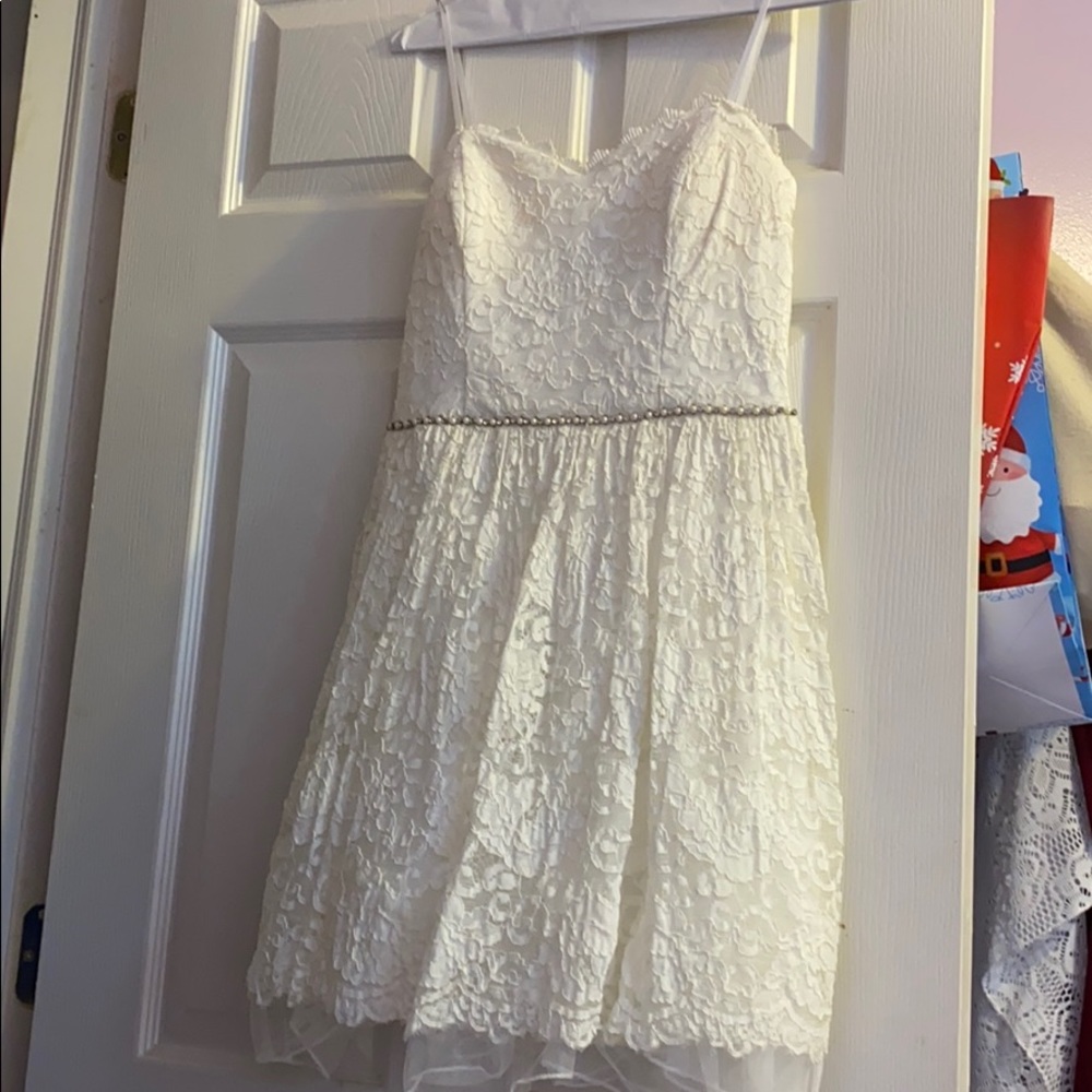 Embroidered white lace dress